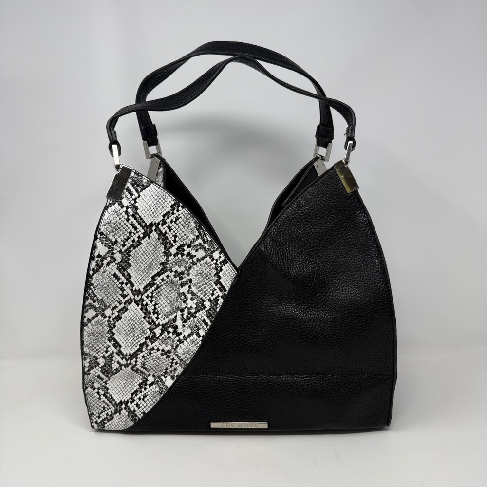 Steve Madden Black Snakeskin Print Asymmetrical Hobo Bag Shoulder Purse